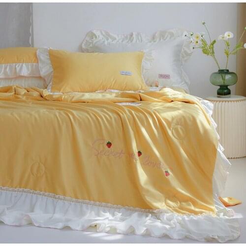 Washed Silk Embroidery Seersucker Summer Cool Quilt Super Soft Air Conditioner Blanket Bed Travel Bedspread Sheet Pillowcase