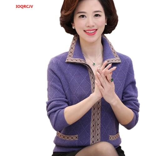 High Quality Cashmere Cardigan Sweater Middle-aged Womens Autumn Winter Thick Knit Sweater Cardigan Jacket Plus Size 4XL W941