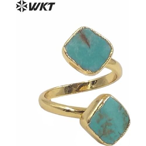 WT-R298 WKT New Design Adjustable Rings with 24K Metal Electroplated Square Shape Natural Stone for Women Jewelry