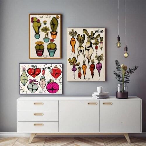 Funny Retro Canvas Art Painting Sexy Butt Cactass Radish Perfume Vintage Poster And Prints Home Decoration Abstract Wall Picture