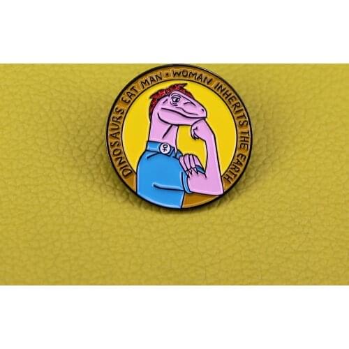 Woman inherits the earth feminist pin Rosie the riveter badge dinosaurs brooch girl power gift