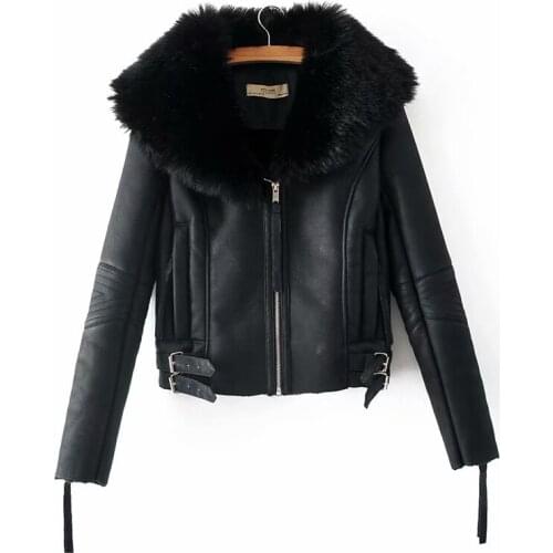 ZXQJ Vogue women faux lamb wool fur leather jacket winter streetwear lady black outerwear with soft collar cool female suits