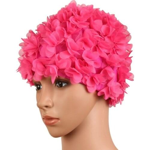 Women Colored Flowers Swimming Caps Three-dimensional flower petals Design Bath Female Cap Ladies Swim Cap for Long Hair