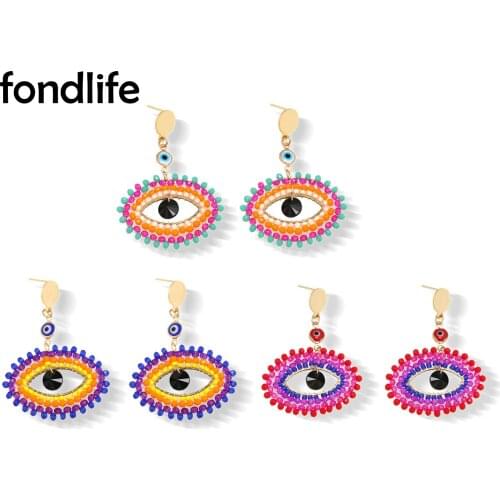 Multicolor Glass Seed Beads Crystal Stainless Steel Ear Stud Evil Eye Earring Women Girl Cute Delicate Boho Summer Jewelry Gift