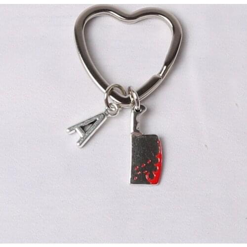 A-Z 26 Initial Letters Knife Meat Cleaver Keychain Custom Keyring Gothic Jewelry, Grunge Keyring, Horror Jewelry Keychain Gifts