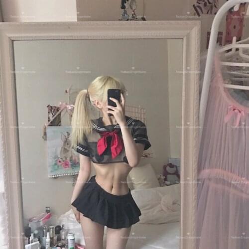 Female Short Sleeve Fancy Shirt Dress with Necktie Women Adult Halloween Party Cosplay Schoolgirl Student Sexy Costumes Uniform