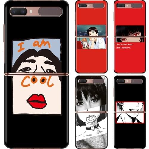 Hard Phone Case For Samsung Galaxy Z Flip 3 Caso PC Shell Black Cover Smartphone Anime puzzle Funny Girl Face