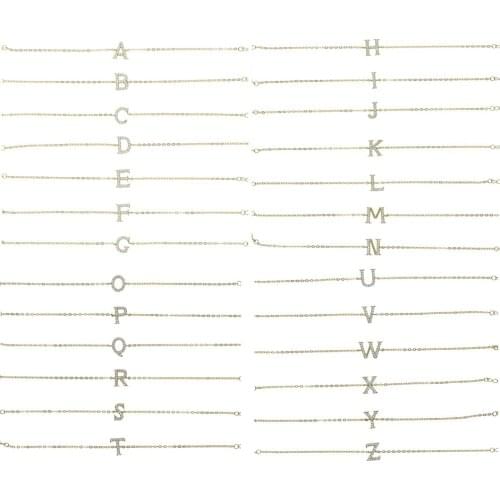 18k Gold Plated 925 Sterling Silver Minimal Delicate 26 Initial Letter Design Thin Chain Dainty Name Bracelet