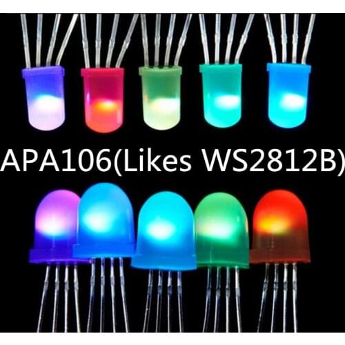 20pcs APA106 F5 5mm RGB LED Chips Integrated RGB LEDs (like WS2812B) APA106 round hat Full color LEDsF8 8MM