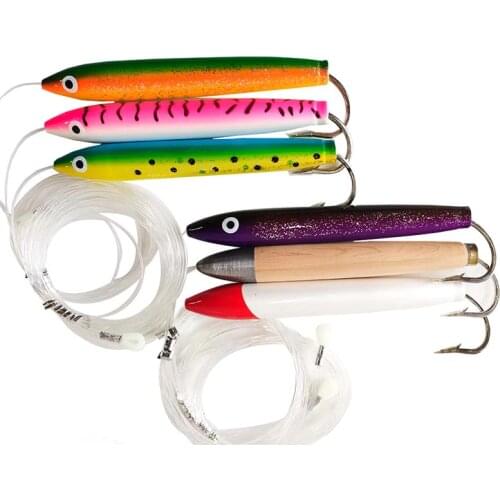 3 pcs 6 inch Cedar Plug All Natural Cedar Plug Marlin Tuna Slayer Saltwater Trolling Fishing Lures rigged 10/0 hook