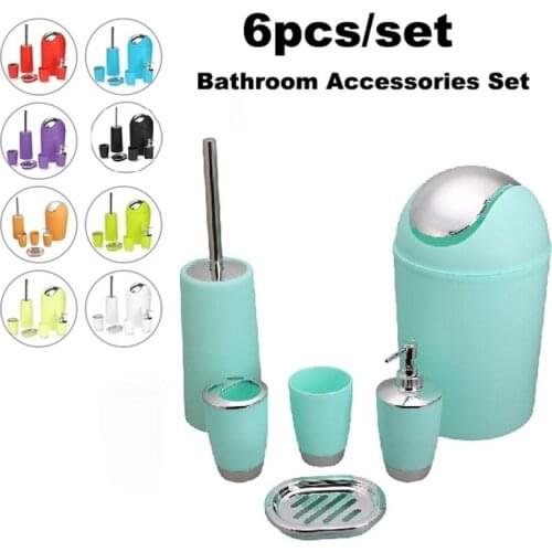 Dreamburgh 6pcs Bathroom Accessories Set Bath Toilet Brush with Trash Can Toothbrush Holder Set Wash Tools Suit Soap Tumbler Cup