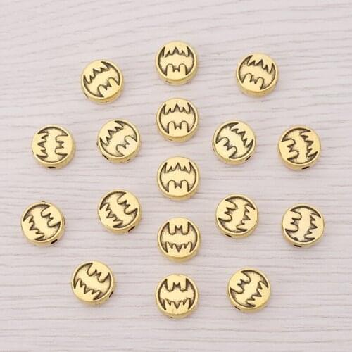 60pcs/lot Antique Gold Bat Spacer Beads Double Sided Charms for Bracelet Necklace Jewelry Making Findings 8mm