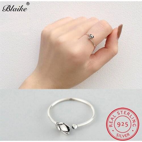 925 Sterling Silver Flower Lotus Rings For Women Minimalist Do Old Ring Open Wedding Bands Dainty Thin Engagement Rings Jewelry