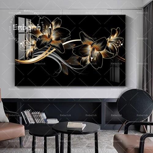 Embelish Abstract Beautiful Golden Flowers For Office Modern Home Decor Pictures For Living Room Posters HD Canvas Paintings