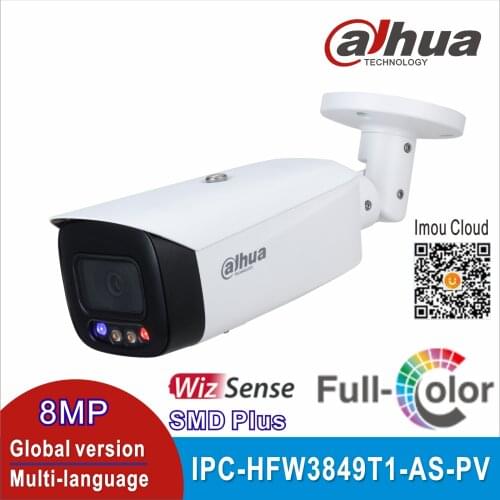 Free shipping Dahua 4K IP Camera IPC-HFW3849T1-AS-PV 8MP Fixed-focal Bullet WizSense Network Camera Full-color Active Deterrence