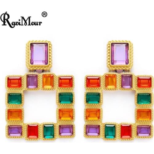 Big Square Drop Earrings for Women Vintage Jewelry Colorful Acrylic Geometric Dangle Earring Brand Design Gold Statement Brincos
