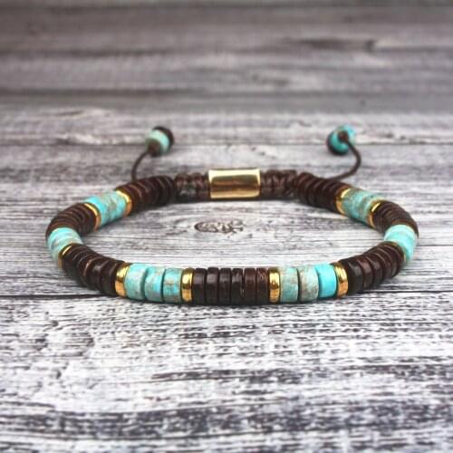 Men Bracelet Disc Shape Stone Coconut Shell Friendship Bracelets Handmade Punk Bracelet Couples Bracelets Jewelry Dropship