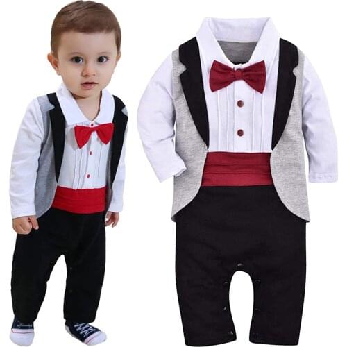 3-18 Months Long sleeve Infant Baby Boys Tuxedo Gentleman Onesie Romper Jumpsuit Wedding Outfits combinaison bebe mamelucos M4