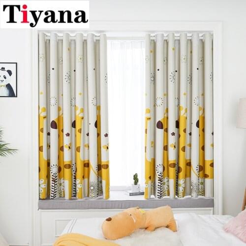 1 PCS W100xL200cm Blue Giraffe Short Curtains Blinds for Children Boys Bedroom Decoration Small Window Drapes Grommet Top Z