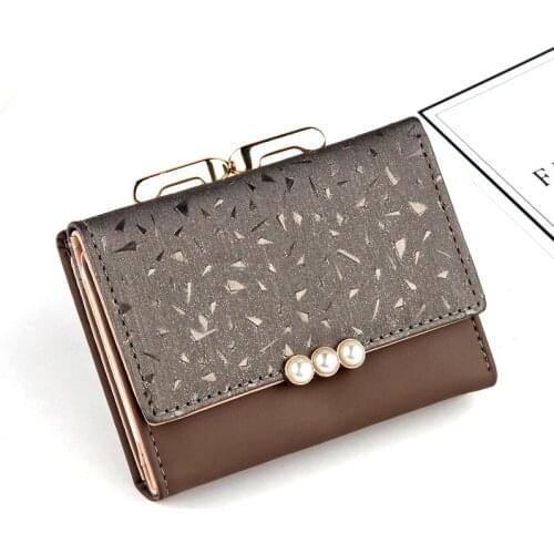 New Women PU Leather Pearl Short Wallet Female Coin Purse Fashion Purse Money Bag Vintage Card Holders Womens Small Wallets