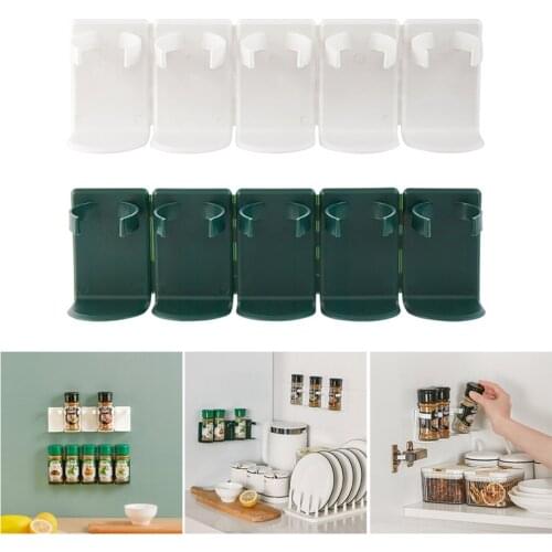 5Pcs/set Kitchen Spice Storage Rack Can Be Cut Punch-free Wall PP Cabinet Condiment Folder Seasoning Jar Storage Clip Organizer