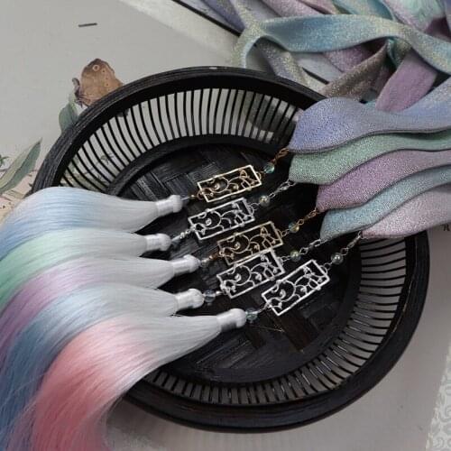 High Quality Origional Hanfu Gradient Tassels Hair Band Fairy Ancient Style Ribbon Headdress Hair Accessories