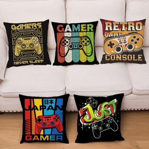 Fashion Gamepad Print Pillowcase Cartoon Letters Pattern Square Cushion Cover Soft Polyester Pillows Cases Sofa Car Home Decor