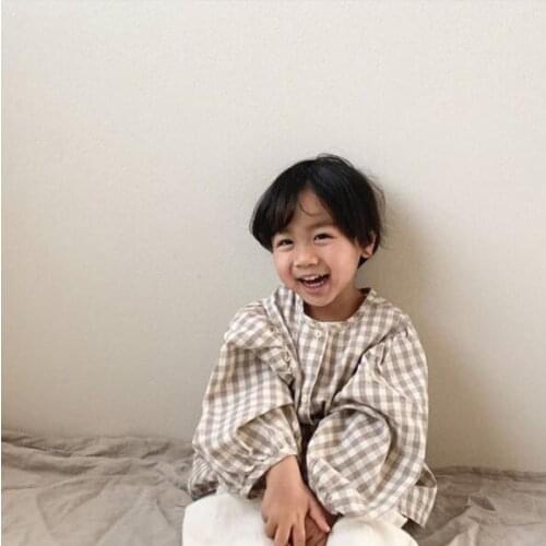 2020 NEW Trendy Loose Shirts Tops for Kids Boys Girls Khaki Plaid Blouses Classic Shirt Casual Korea Japan Fall Children Clothes