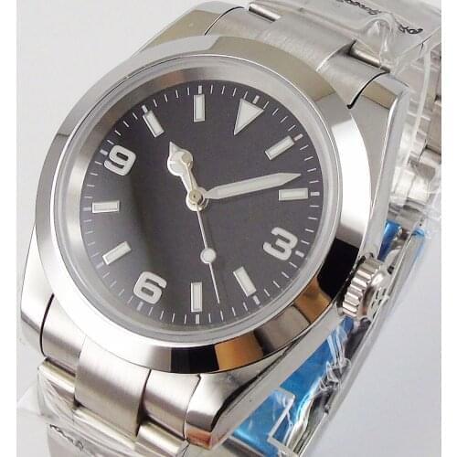 Solid 39mm Black Dial Sapphire Glass Polished Bezel 21 jewels MIYOTA 8215 Automatic Movement Mens Watch Deploment Clasp