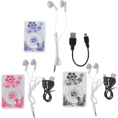 Mini Clip Floral Pattern Music MP3 Player 32GB TF Card With Mini USB Cable + Earphone N7MC