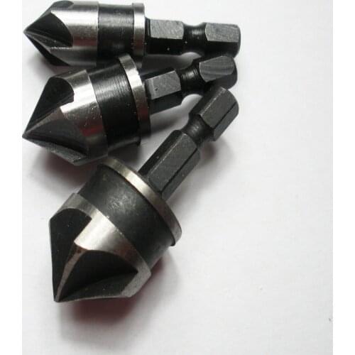 5 Flute Countersink Drill Bit Set 90 Degrees Counter Sink Chamfer Cutter 1/4" Hex Shank