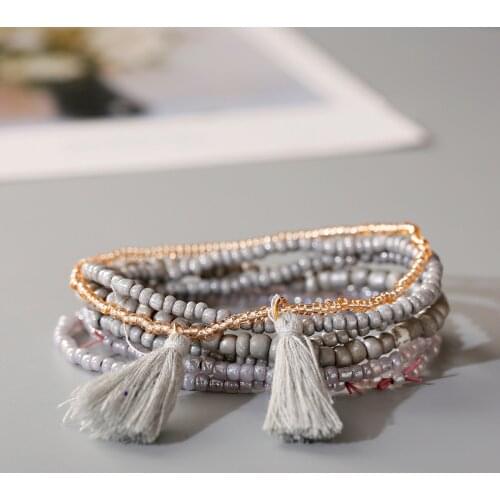 6Pcs/Lot Women Bracelets Set Bohemia Charm Vintage Hand Natural Stone Beads Tassel Pendents Bracelets Pour Les Femmes Jewelry