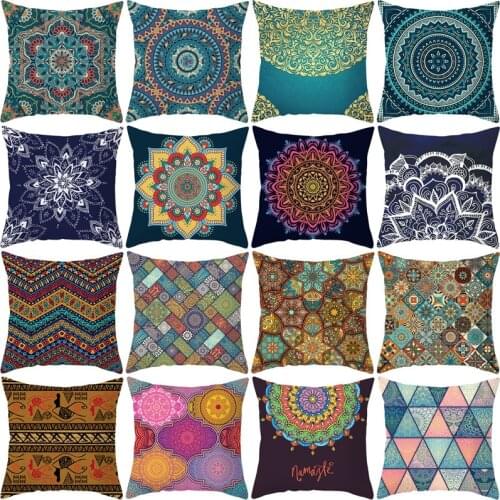 Boho Throw Pillow Covers Retro Floral Mandala Compass Medallion Bohemian Cushion Cover Throw Floral Pillow Case 18 X 18 Inch