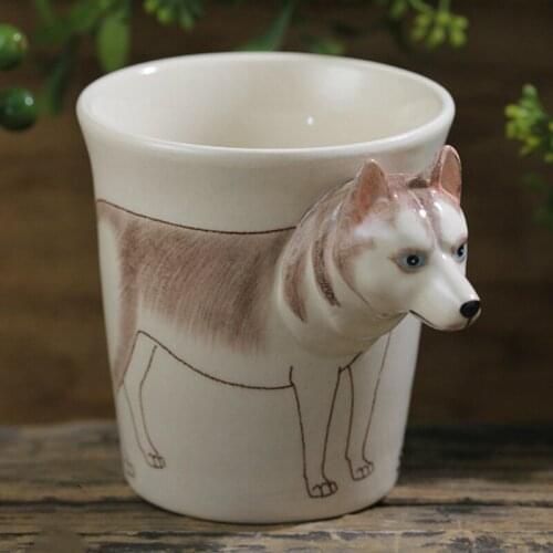 2020 new creative white husky ceramic cup hand painted animal coffee cup 3D cartoon Mug dog cup dog mug coffee mug