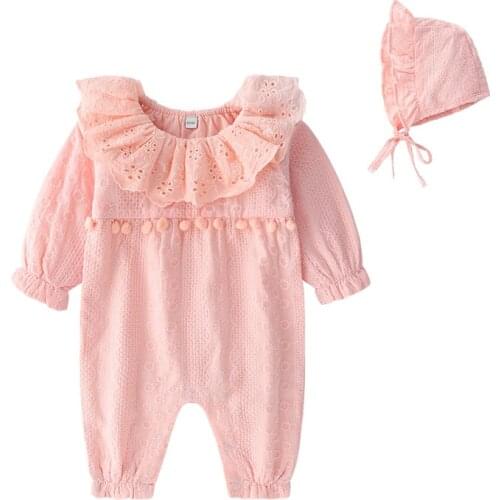 New 2021 childrens clothing spring and autumn baby white long-sleeved cotton hollow double-layer jumpsuit climbing clothes