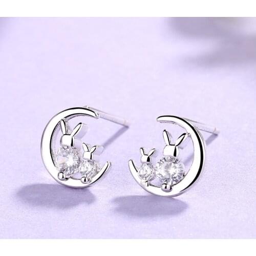 Punk Funny Animals Bunny Stud Earring Hiphop Moon Rabbit Earrings For Women Girls Gifts Rhinestone Fashion Jewelry Party Club