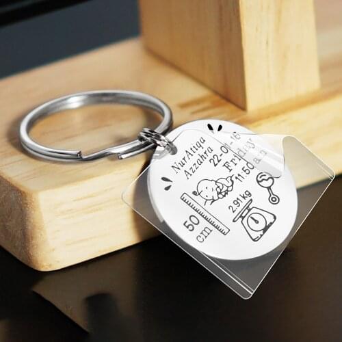 Personalised Name, Date, Height, Weight Creative Gifts Keychain For New Baby Birth Card Custom Jewelry Titanium Steel Key Rings