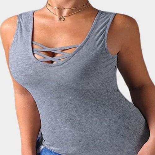 Sexy Women Tops Cross Summer Sleeveless Shirts Camis Tank Tops Blouse Women 2021 Black White Gary Hollow Ladies Clothing