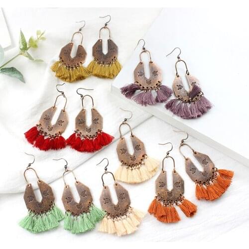 Retro Classic Bohemian Ethnic Totem Arrow Circle Silk Thread Handmade Woven Cluster Pendant Long Handmade Vintage Earrings