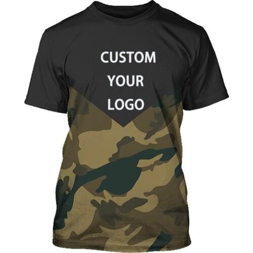 Custom Logo Shirt New Camouflage 3D Printed Design Casual Popular T-Shirt Mens Personality Round Neck Tops