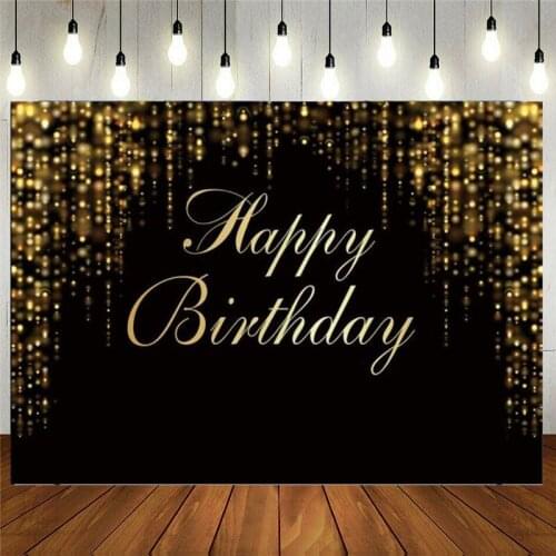 Happy Birthday Party Background Black And Gold Glitter Bokeh Sequin Spots Photography Backdrop Golden Sparkle Shining Dots Baby