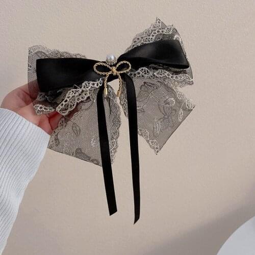 Retro Fairy Embroidered Butterfly Lace Large Bow Hairpins Fabric Ribbon Snap Hair Clips Elegant Girls Hair Accessories for Women