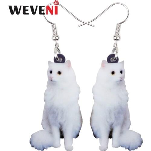 WEVENI Acrylic Elegant Sitting Snowy Kitten Cat Earrings Long Dangle Drop Trendy Jewelry For Women Girls Brincos Teen Animal Pet