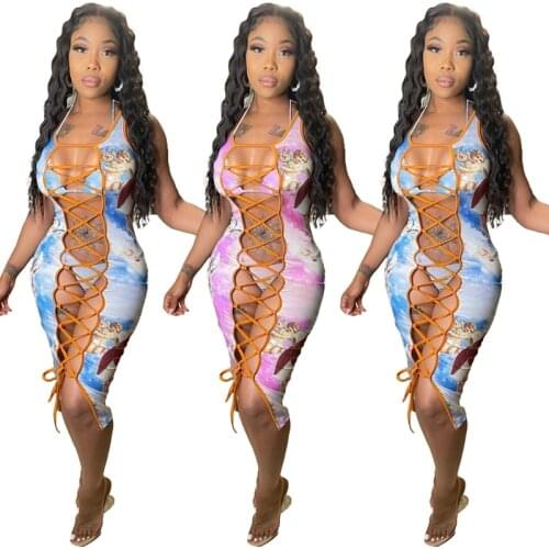 New Hollow Out Print 3 Piece Set Halter Crop Top Cover Up For Women Summer Fashion Bikini Panties Midi Skirts Beach Swimsuit
