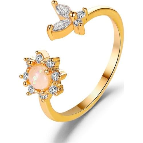 1 PC Women Fashion Crystal Flower Butterfly Gem Rings for Women Trendy Adjustable Ring Cute Lovely Sweet Jewelry Gifts Party