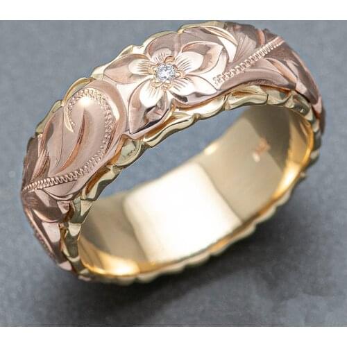 ZHOUYANG Vintage Flower Rings For Women Gold Color Wedding Engagement Bridal Massive Ring Retro Jewelry Female Wholesale KCR137