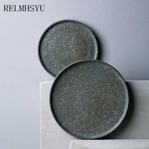 1PC RELMHSYU European Style Ceramic Round Flat Tray Shallow Plate Round Large Tea Plate Dish Household Tableware