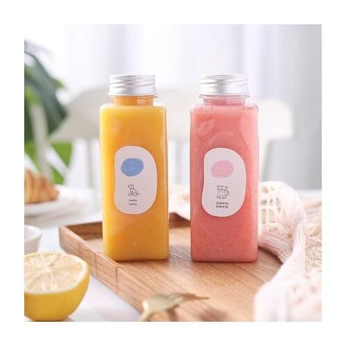 10Pcs/Set Cute Tea Milk Fruit Water Cup 250/350ml Clear PET Bottles Plastic Drink Bottle Juice Bottle Jar Christmas Bottle