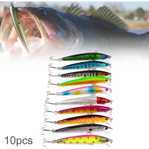 10pcs/ lot Minnow Fishing Lures 9.5cm 8.5g Hard Baits Wobblers with 2 Treble Hooks Sea Fishing Crankbait Pesca Jigging