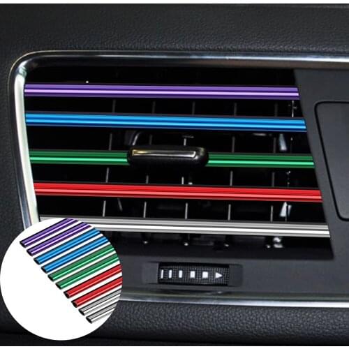 DIY Car Stickers Strips 10pcs Trim Air Vent Conditioner Outlet Grille Mouldings Chrome Decoration Interior 4x4 Auto Accessories